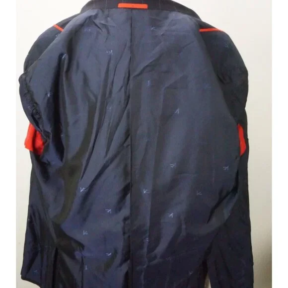 Isaia Napoli 130s Ply Wool Navy Blue Windowpane Sport Coat Jacket 56R NEW